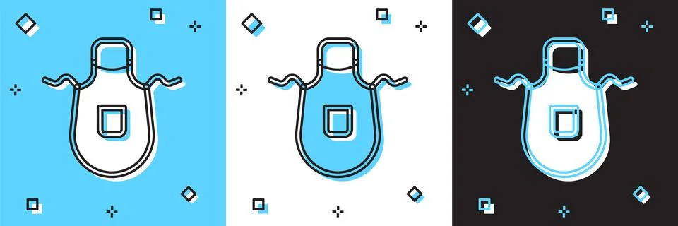 Set Kitchen apron icon isolated on blue and white, black background. Chef u.. Stock Illustration