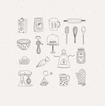 Set of kitchen bakery stuff casual grey Stock Illustration