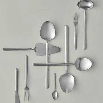 Set of kitchen cutlery on the table, top view, flat lay Stock Photos