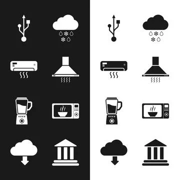 Set Kitchen extractor fan, Air conditioner, USB, Cloud with snow and rain Stock Illustration