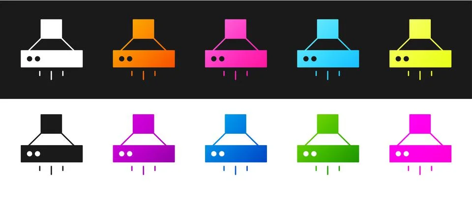 Set Kitchen extractor fan icon isolated on black and white background. Cooker Stock Illustration