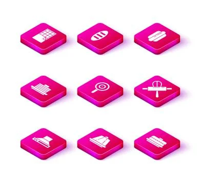 Set Kitchen extractor fan, Pudding custard, Stack of pancakes, Lollipop, Ca.. Stock Illustration