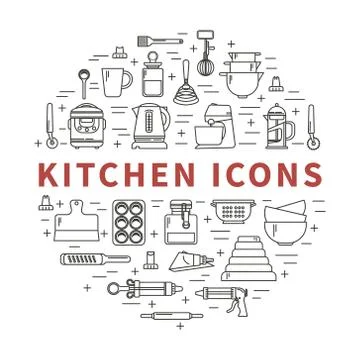 Set of kitchen icons in a circle Stock Illustration