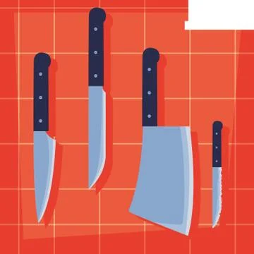 Set of kitchen knifes hanging Stock Illustration