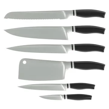 Set of kitchen knives, 3D rendering Illustrazione stock