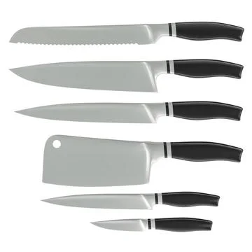 Set of kitchen knives, 3D rendering Set of kitchen knives, 3D rendering is... Stock Photos