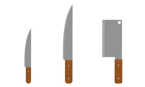 Set of kitchen knives and an axe isolated on a white background. Stock Illustration