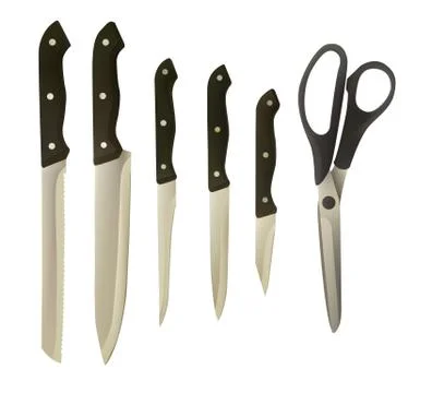 A set of kitchen knives and scissors. Stock Illustration