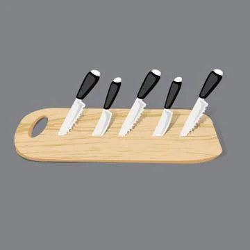 Set of kitchen knives on a board, top view Stock Illustration