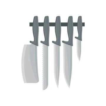 Set of kitchen knives. Instrument with sharp metal blade and handle. Kitchenware 스톡 일러스트