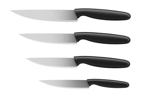 Set of kitchen knives isolated on white background Illustrazione stock