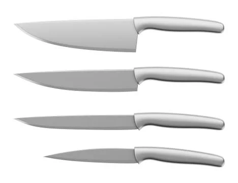 Set of kitchen knives isolated on white background Stock Illustration