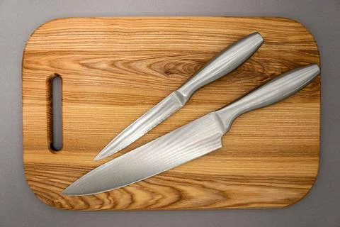 Set of kitchen knives, top view, close up 库存照片