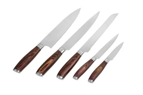 Set of kitchen knives on white background 스톡 사진