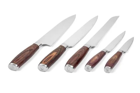 Set of kitchen knives on white background Stock Photos