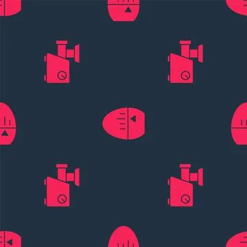 Set Kitchen meat grinder and timer on seamless pattern. Vector イラスト素材