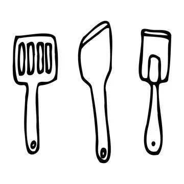 A set of kitchen spatulas. Kitchen spatulas icons. Stock Illustration