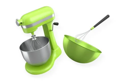 Set of kitchen stand mixer with whisk and bowl, isolated on white backgroun.. Stock Illustration