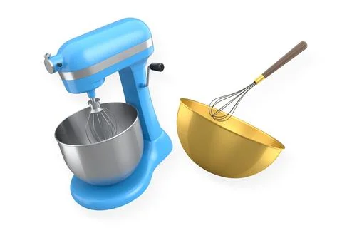 Set of kitchen stand mixer with whisk and bowl, isolated on white backgroun.. Stock Illustration