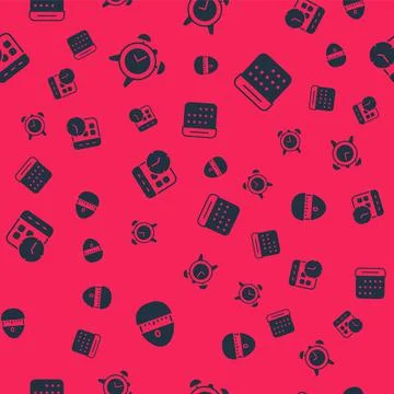 Set Kitchen timer, Alarm clock, Calendar and and on seamless pattern. Vector イラスト素材