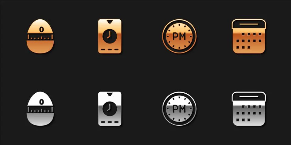 Set Kitchen timer, Alarm clock app mobile, Day and Calendar icon. Vector 스톡 일러스트