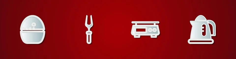 Set Kitchen timer, Barbecue fork, Electronic scales and Electric kettle ico.. Stock Illustration