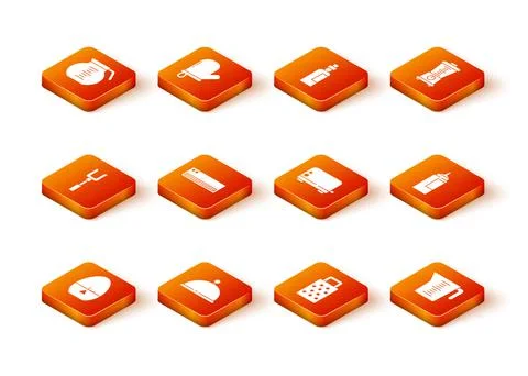 Set Kitchen timer, Covered with tray, Barbecue fork, Air conditioner, Grater, Stockillustratie