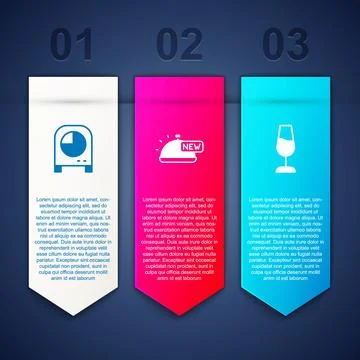 Set Kitchen timer, Covered with tray of food and Wine glass. Business infog.. Stock Illustration