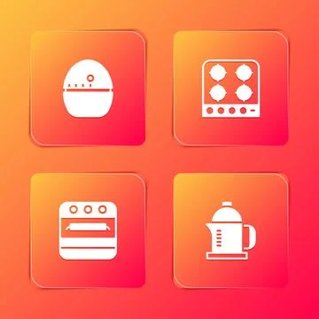 Set Kitchen timer, Gas stove, Oven and French press icon. Vector Stock Illustration