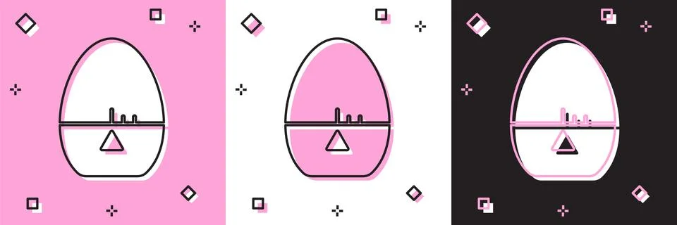 Set Kitchen timer icon isolated on pink and white, black background. Egg timer Stock Illustration