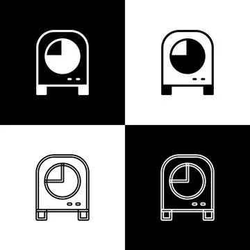 Set Kitchen timer icon isolated on black and white background. Cooking utensil Stock Illustration