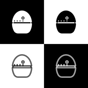Set Kitchen timer icon isolated on black and white background. Egg timer Illustrazione stock