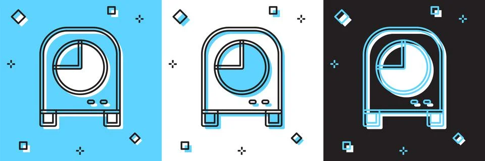 Set Kitchen timer icon isolated on blue and white, black background. Cooking Stock Illustration