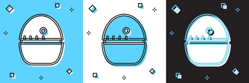 Set Kitchen timer icon isolated on blue and white, black background. Egg timer 库存插图