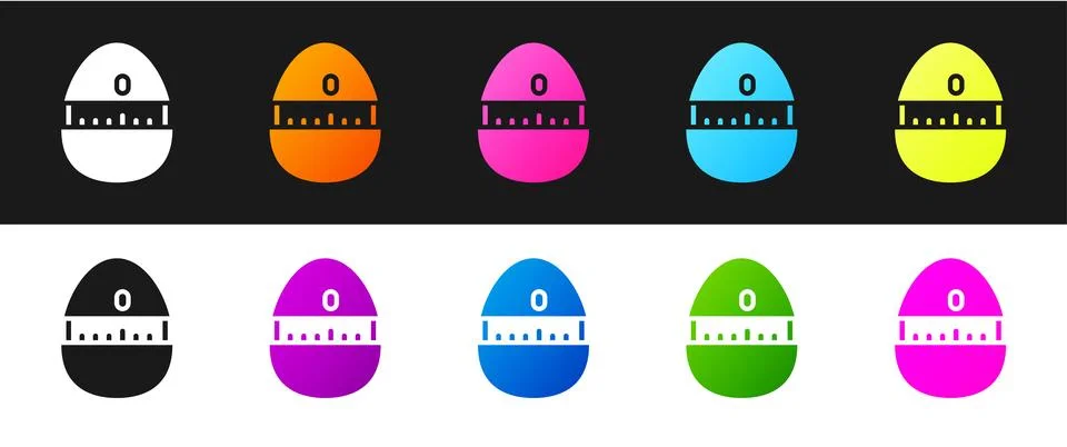 Set Kitchen timer icon isolated on black and white background. Cooking utensil Stock Illustration