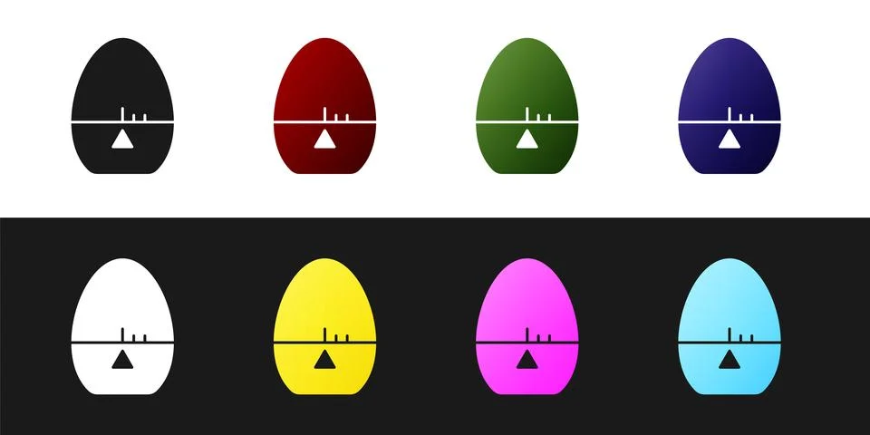 Set Kitchen timer icon isolated on black and white background. Egg timer. Coo Illustrazione stock