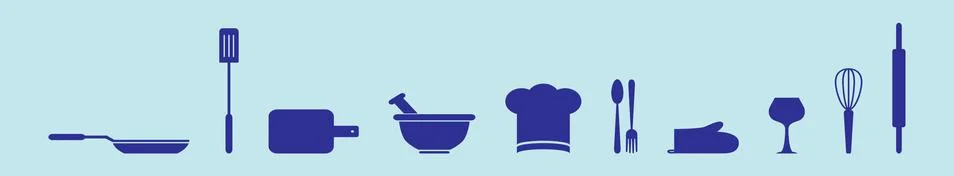 Set of kitchen tools cartoon icon design template with various models Illustrazione stock