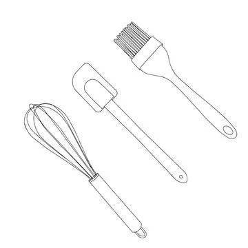 A set of kitchen tools. Corolla, scapula, brush. Stock Illustration