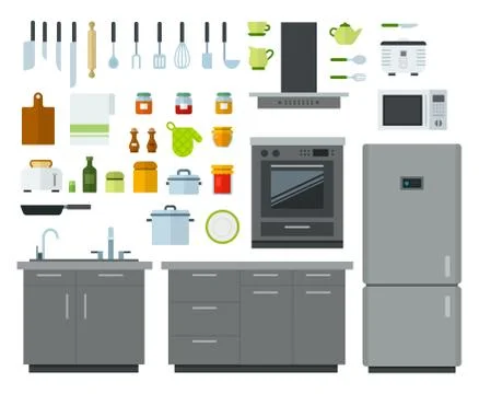 Set of Kitchen tools icons flat vector Stock Illustration