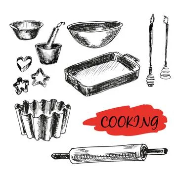 Set of kitchen utensils. All baking Stock Illustration
