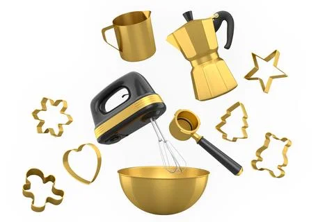 Set of kitchen utensils and baking accessories isolated on white background.. Stock Illustration