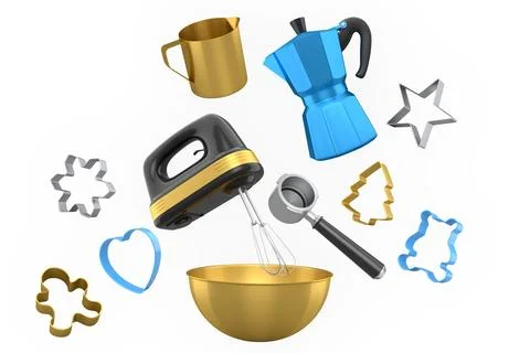 Set of kitchen utensils and baking accessories isolated on white background.. Stock Illustration