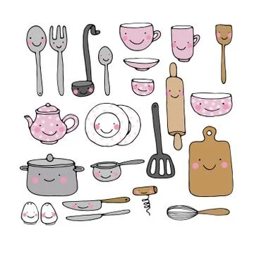 A set of kitchen utensils Illustrazione stock