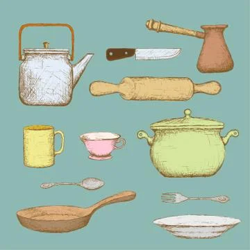 Set of kitchen utensils. Stock Illustration