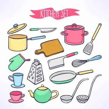 Set with kitchen utensils Ilustración de archivo