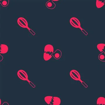 Set Kitchen whisk and Broken egg on seamless pattern. Vector Stock Illustration