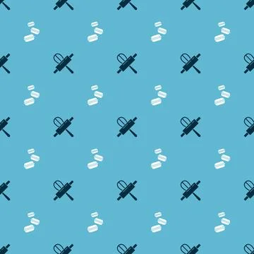 Set Kitchen whisk and rolling pin and Macaron cookie on seamless pattern. Vector 스톡 일러스트
