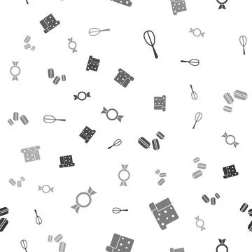 Set Kitchen whisk, Bread toast, Macaron cookie and Candy on seamless pattern 스톡 일러스트