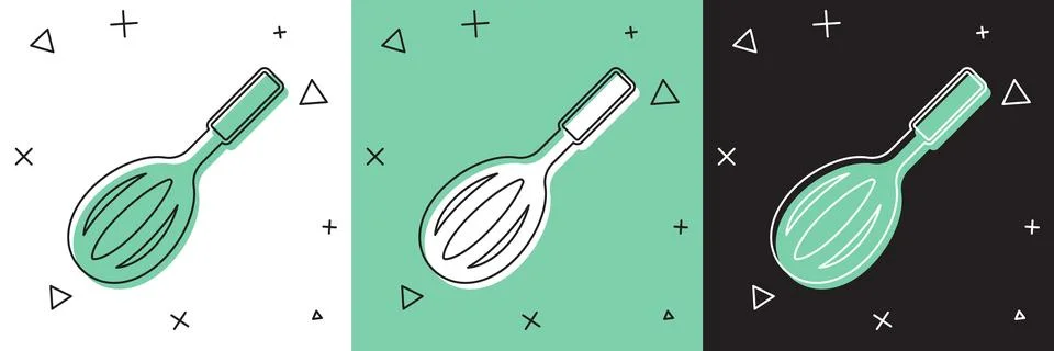 Set Kitchen whisk icon isolated on white and green, black background. Cooking Stock Illustration
