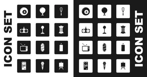 Set Kitchen whisk, Joystick for arcade machine, Gamepad, Billiard pool snooker Stock Illustration